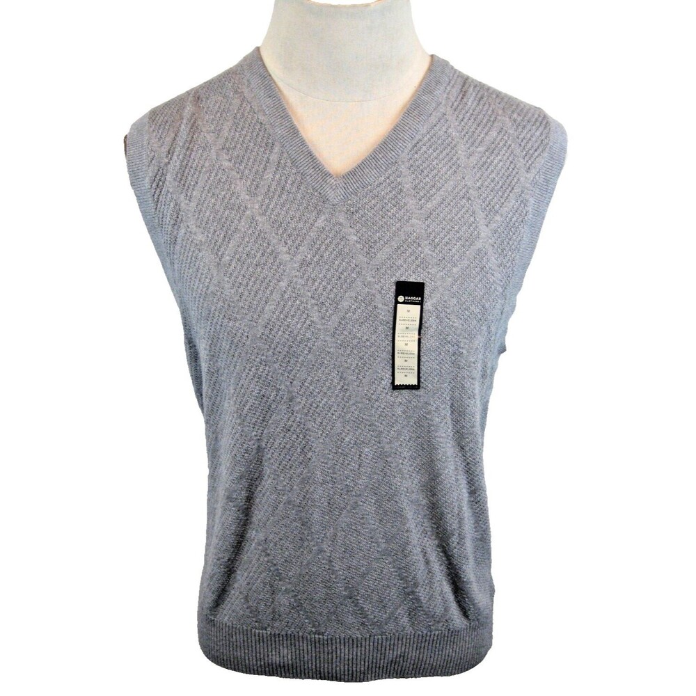 Mens NWT Haggar Gray V-Neck Sleeveless Vest Sweater sz Med